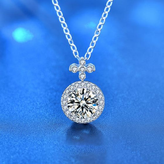 Four-Leaf Clover Moissanite and CZ Necklace, 925 Sterling Silver