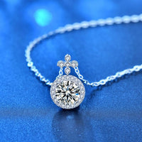 Four-Leaf Clover Moissanite and Crystal Necklace, 925 Sterling Silver