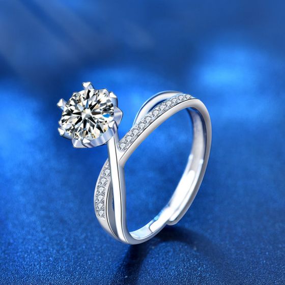 Masculine Flower Cross Adjustable Ring with 1ct Moissanite CZ, 925 Sterling Silver