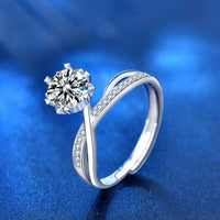 Masculine Flower Cross Adjustable Ring with 1ct Moissanite Crystal, 925 Sterling Silver