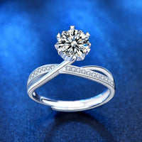 Masculine Flower Cross Adjustable Ring with 1ct Moissanite Crystal, 925 Sterling Silver