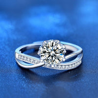 Masculine Flower Cross Adjustable Ring with 1ct Moissanite Crystal, 925 Sterling Silver