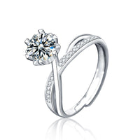 Masculine Flower Cross Adjustable Ring with 1ct Moissanite Crystal, 925 Sterling Silver