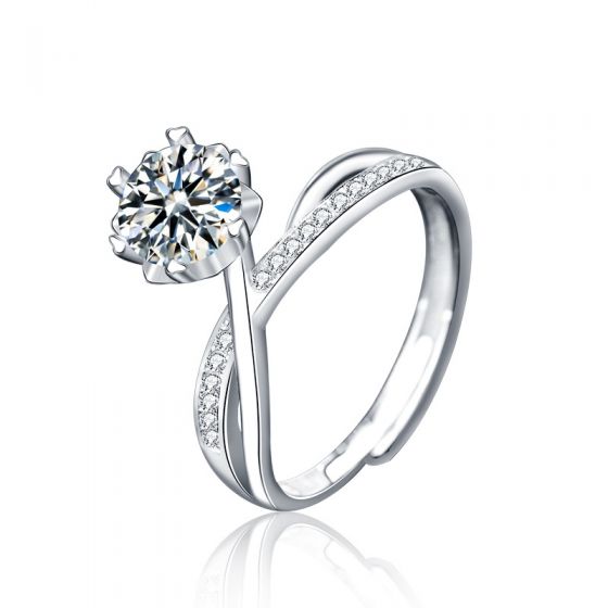 Masculine Flower Cross Adjustable Ring with 1ct Moissanite CZ, 925 Sterling Silver