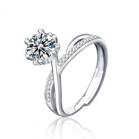 Masculine Flower Cross Adjustable Ring with 1ct Moissanite Crystal, 925 Sterling Silver