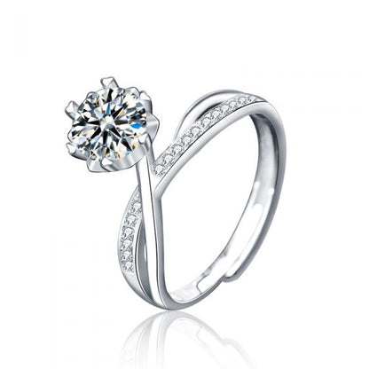 Masculine Flower Cross Adjustable Ring with 1ct Moissanite CZ, 925 Sterling Silver
