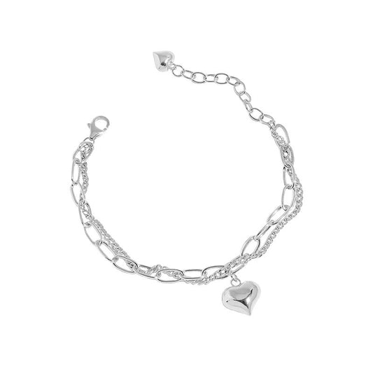 Double Layer Hollow Heart 925 Sterling Silver Bracelet