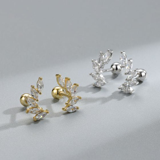 Oval CZ Wing Sterling Silver Screw Stud Earrings
