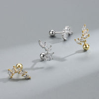 Oval Crystal Wing Sterling Silver Screw Stud Earrings