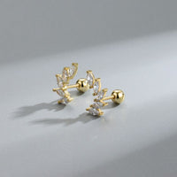Oval Crystal Wing Sterling Silver Screw Stud Earrings