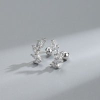 Oval Crystal Wing Sterling Silver Screw Stud Earrings