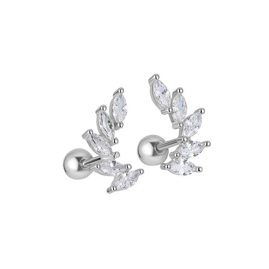Oval CZ Wing Sterling Silver Screw Stud Earrings