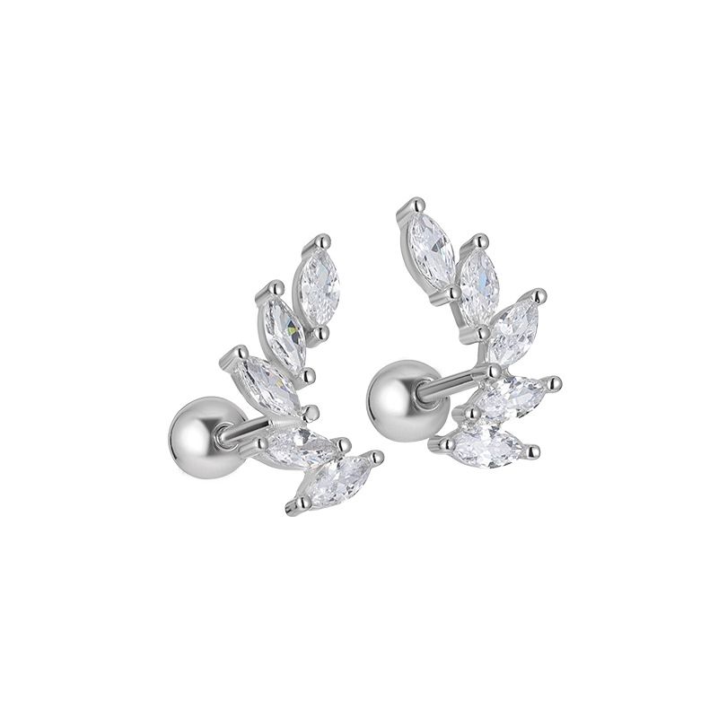 Oval Crystal Wing Sterling Silver Screw Stud Earrings