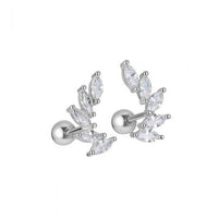 Oval Crystal Wing Sterling Silver Screw Stud Earrings