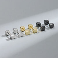 Geometry Double Cube Barbell Sterling Silver Stud Earrings