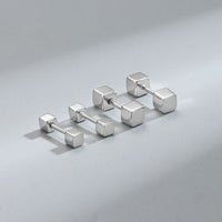 Geometry Double Cube Barbell Sterling Silver Stud Earrings