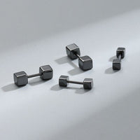 Geometry Double Cube Barbell Sterling Silver Stud Earrings