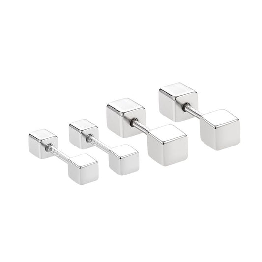 Geometry Double Cube Barbell Sterling Silver Stud Earrings