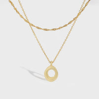 Double-Layer Initial Singapore Circle Necklace, 925 Sterling Silver