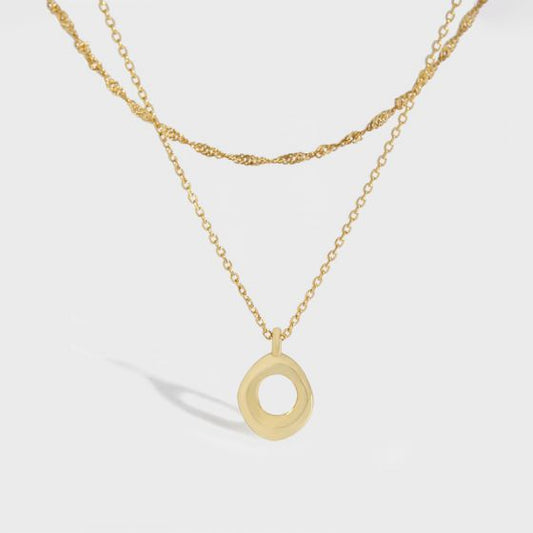 Double-Layer Initial Singapore Circle Necklace, 925 Sterling Silver