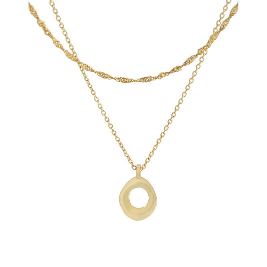 Double-Layer Initial Singapore Circle Necklace, 925 Sterling Silver