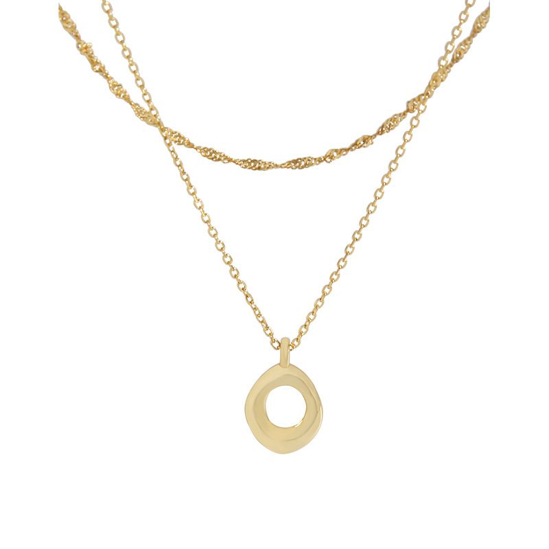 Double-Layer Initial Singapore Circle Necklace, 925 Sterling Silver