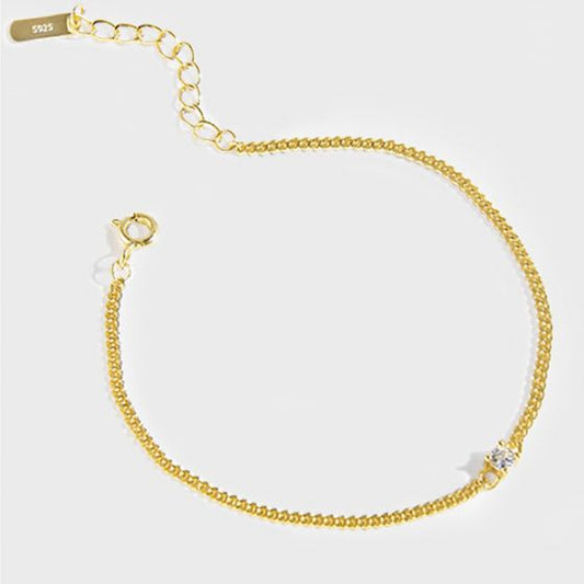 Cut Cuban Link Curb Bracelet with Round CZ, 925 Sterling Silver
