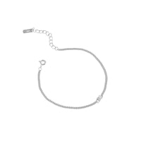 Cut Cuban Link Curb Bracelet with Round Crystal, 925 Sterling Silver