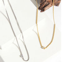 Simple Curb Chain Round Zircon 925 Sterling Silver Necklace