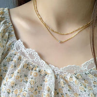 Simple Curb Chain Round Zircon 925 Sterling Silver Necklace