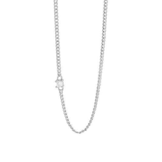 Simple Curb Chain Round Zircon 925 Sterling Silver Necklace