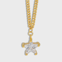 Crystal Star Curb Chain Necklace 925 Sterling Silver