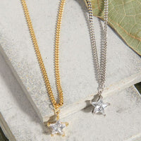Crystal Star Curb Chain Necklace 925 Sterling Silver