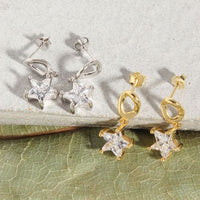 Classic Crystal Stars Sterling Silver Dangling Earrings