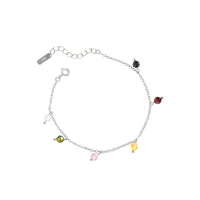Colorful Beads Curb Chain 925 Sterling Silver Bracelet