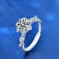 Hexagram Star Moissanite Crystal Adjustable Ring, 925 Sterling Silver