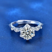 Hexagram Star Moissanite Crystal Adjustable Ring, 925 Sterling Silver