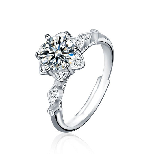 Hexagram Star Moissanite CZ Adjustable Ring, 925 Sterling Silver