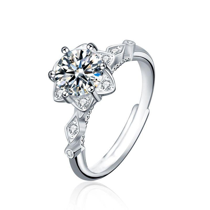 Hexagram Star Moissanite Crystal Adjustable Ring, 925 Sterling Silver