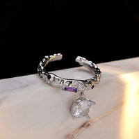 Dangling Round Crystal Adjustable Sterling Silver Ring
