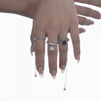 Dangling Round Crystal Adjustable Sterling Silver Ring