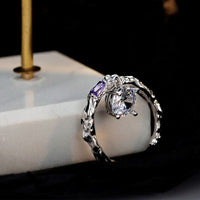 Dangling Round Crystal Adjustable Sterling Silver Ring