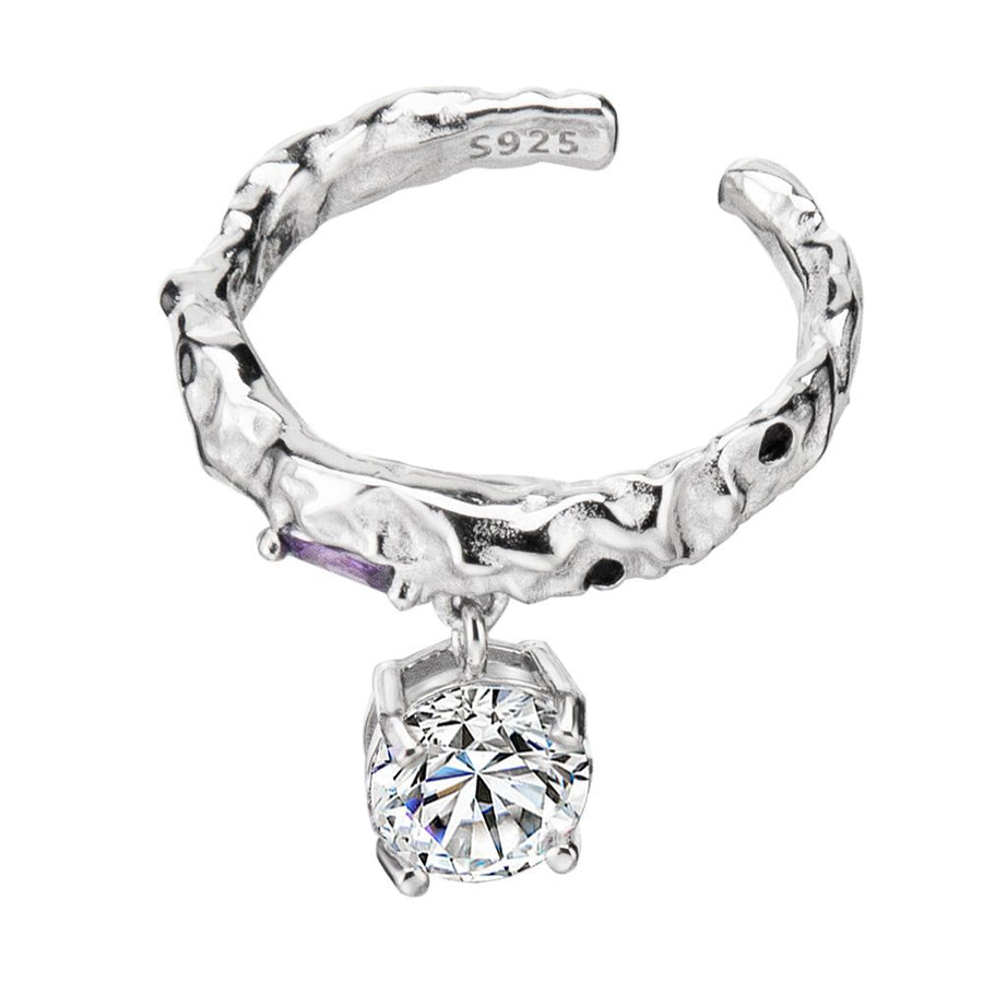 Dangling Round Crystal Adjustable Sterling Silver Ring