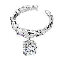 Dangling Round Crystal Adjustable Sterling Silver Ring