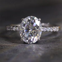 Oval 3-Carat Crystal Adjustable 925 Sterling Silver Ring