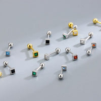 Mini Beads Border Square Crystal Stud Earrings in 925 Sterling Silver
