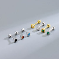 Mini Beads Border Square Crystal Stud Earrings in 925 Sterling Silver