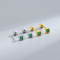 Mini Beads Border Square Crystal Stud Earrings in 925 Sterling Silver