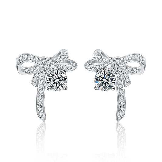 Moissanite Bow-Knot Stud Earrings in .925 Sterling Silver