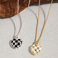Geometry Heart Chessboard Sterling Silver Necklace